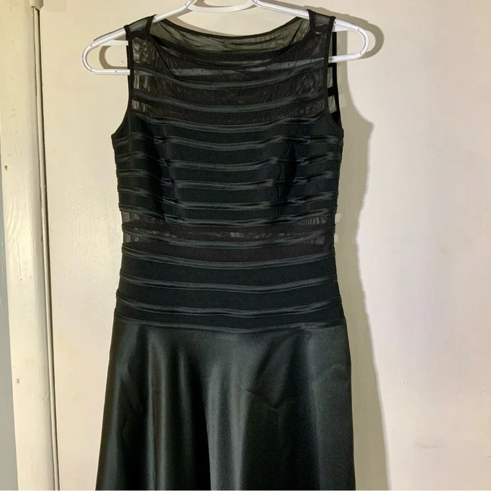 Black Sleeveless Taffeta Long Gown Dress Sz 6 Peekaboo bodice - Picture 4 of 15